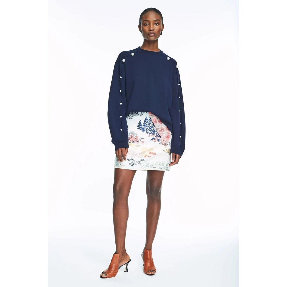 ADAM LIPPES Sweater Womens Small Navy Pullover Pearl Beaded 100% Merino Wool